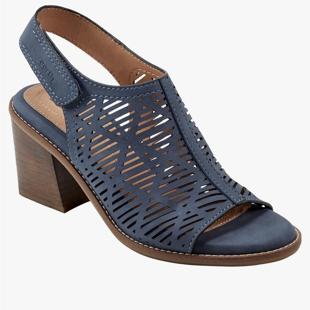 Earth Womens Aurara Stacked Block Heel Dress Sandals in Navy - Manmade
